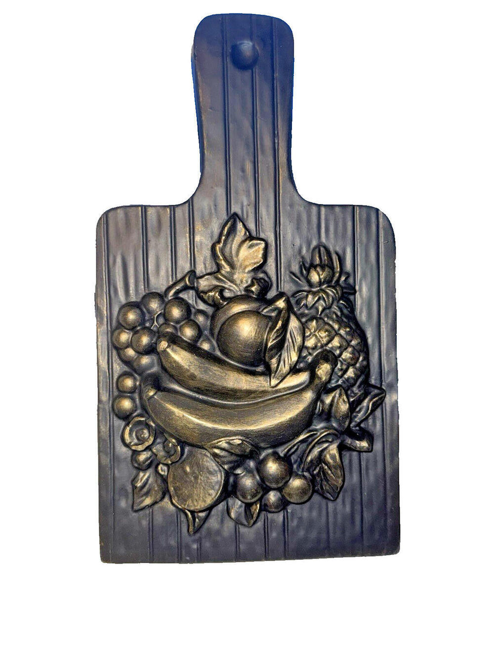 Vintage chalkware cutting board wall hanging; moody kitchen decor
